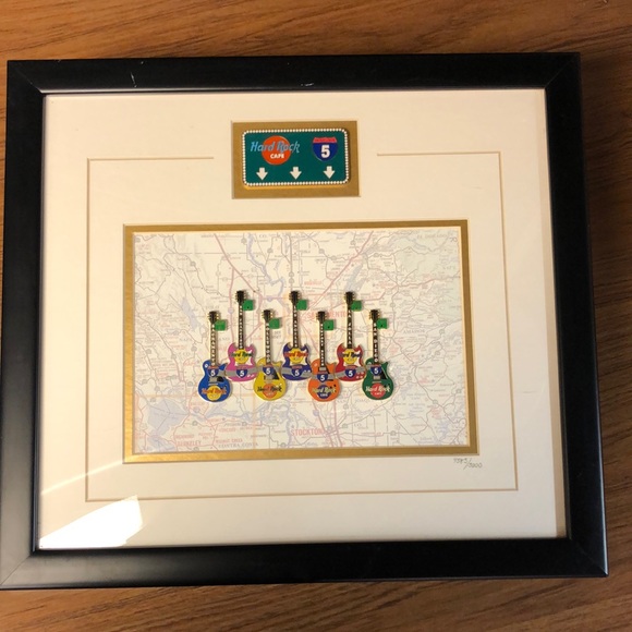 Hard Rock Cafe Interstate 5 Cafes. 8 HRC Pin Collection Framed w/ COA